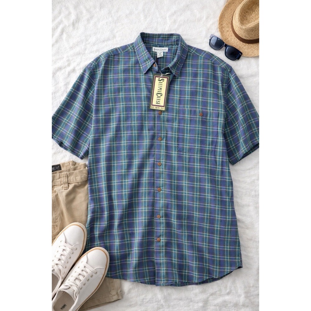 SteepleChase‎ Vintage Plaid Shirt Mens XXL NWT Big & Tall Green Purple Button Up